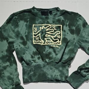 Keith Haring Crop Style Sweatshirt Tie Dye XS